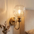 Vintage Brass Wall Light With Amber Glass Shade