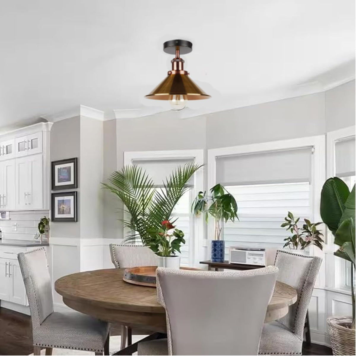 Modern Flush Mount E27 Flush Ceiling Light – Metal Cone Shade ~1218