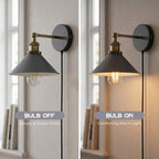 2 Pack Industrial Plug-In E27 Wall Light with Dimmer Switch – 2m Cord ~1205