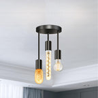 3 Light E27 Semi Flush Ceiling Light – Black Metal ~1224