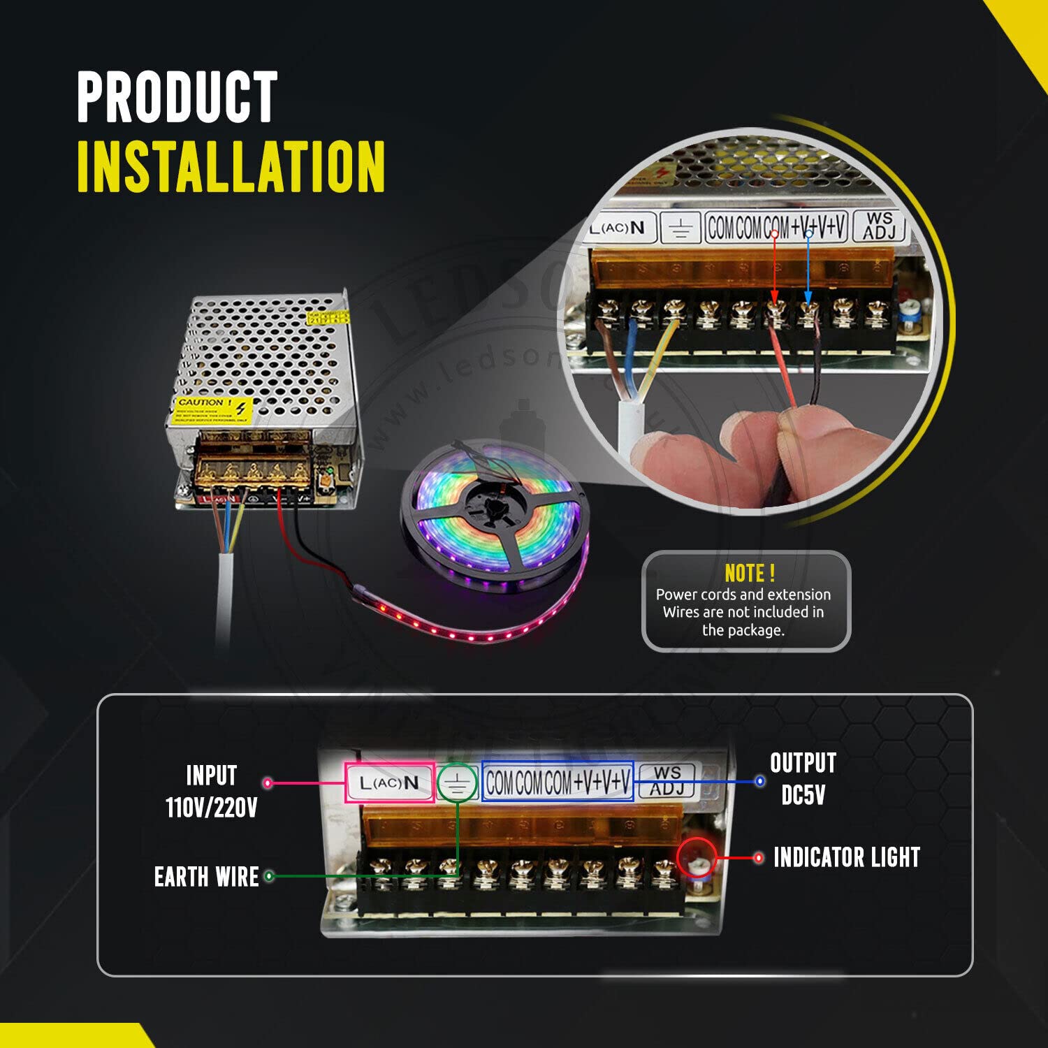 DC Voltage 5V DC 40A 200W Switching Power Supply AC 110–220V for LED Strip Light Use ~1068