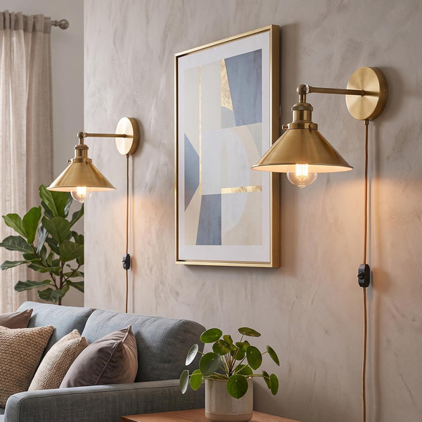 2 Pack Industrial Plug-In E27 Wall Light with Dimmer Switch – 2m Cord ~1205