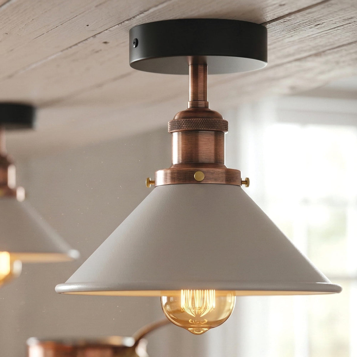 Modern Flush Mount E27 Flush Ceiling Light – Metal Cone Shade ~1218