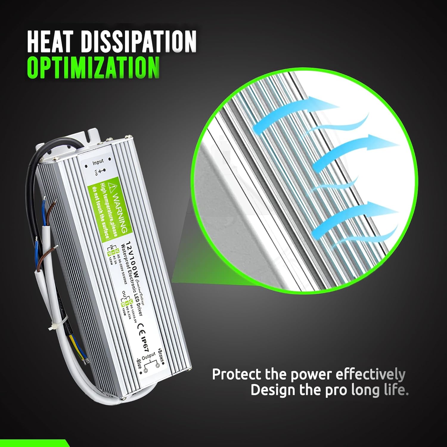 LED Driver 12VIP67 100W Waterproof Power Supply outdoor use Transformer Adapter for LED Strip and Bulb ~1060