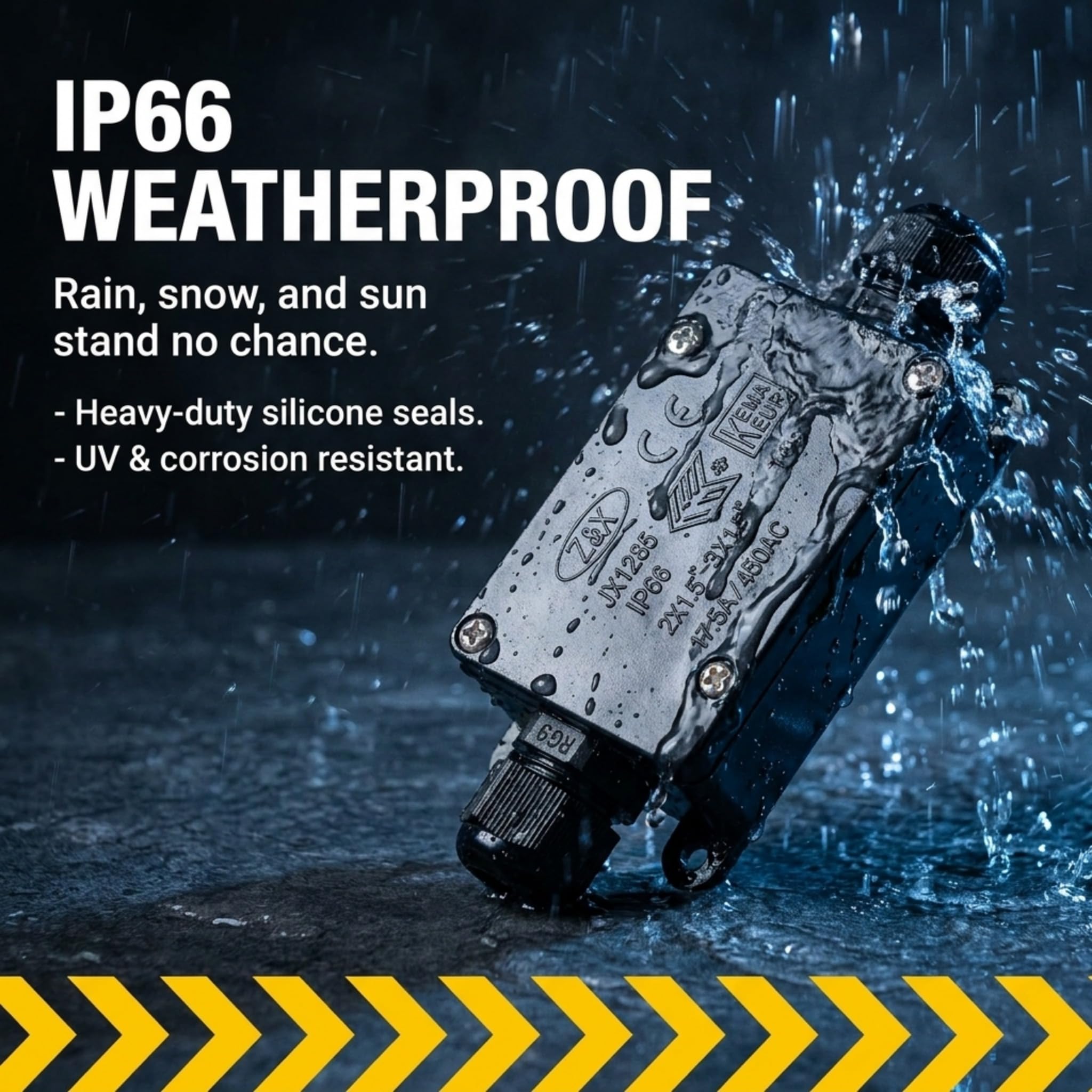 IP65 Waterproof Cable Junction Box – Black Outdoor Electric Connector ~1188