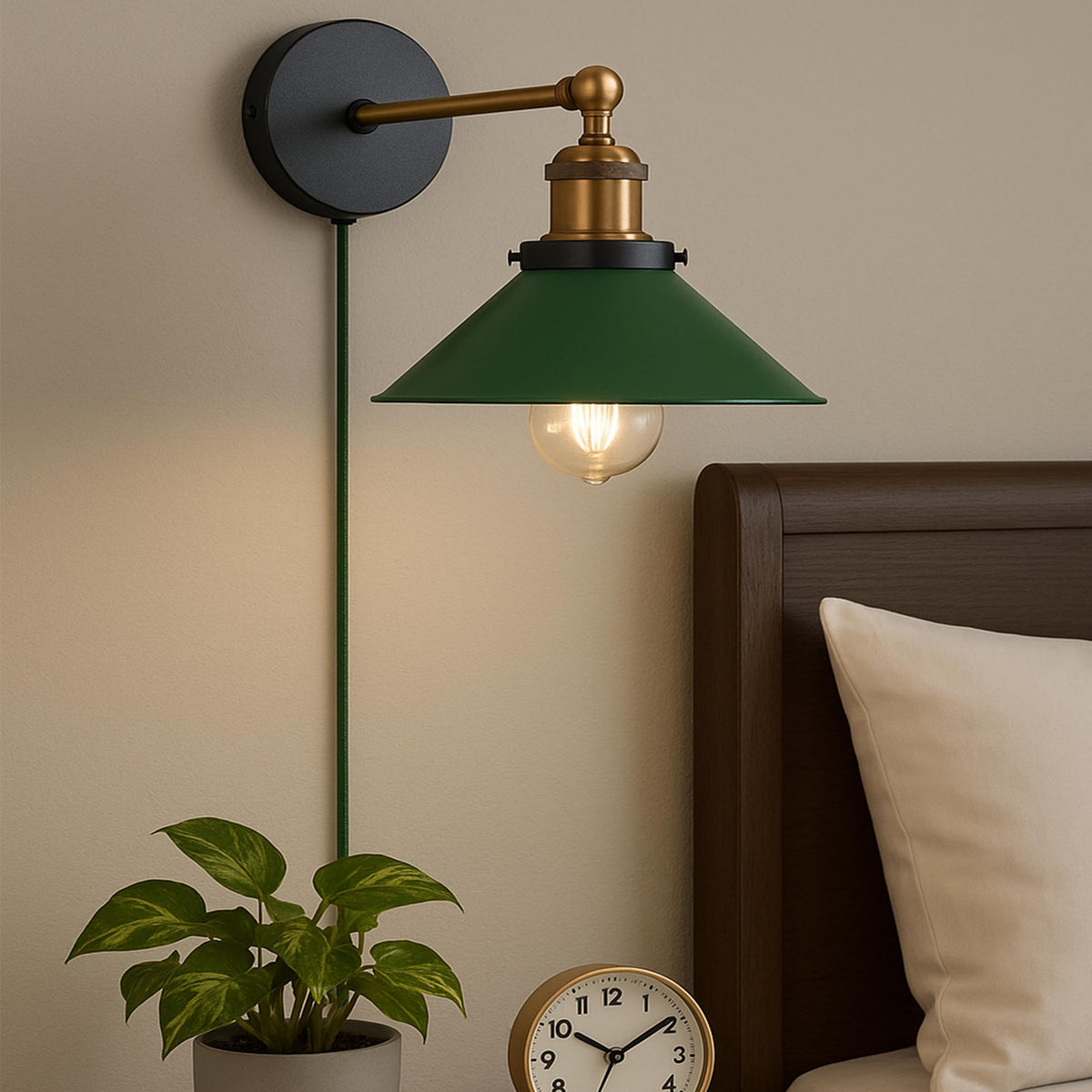 Industrial Plug-in Wall Light | Adjustable Brass Arm & Dimmer E27 ~1204