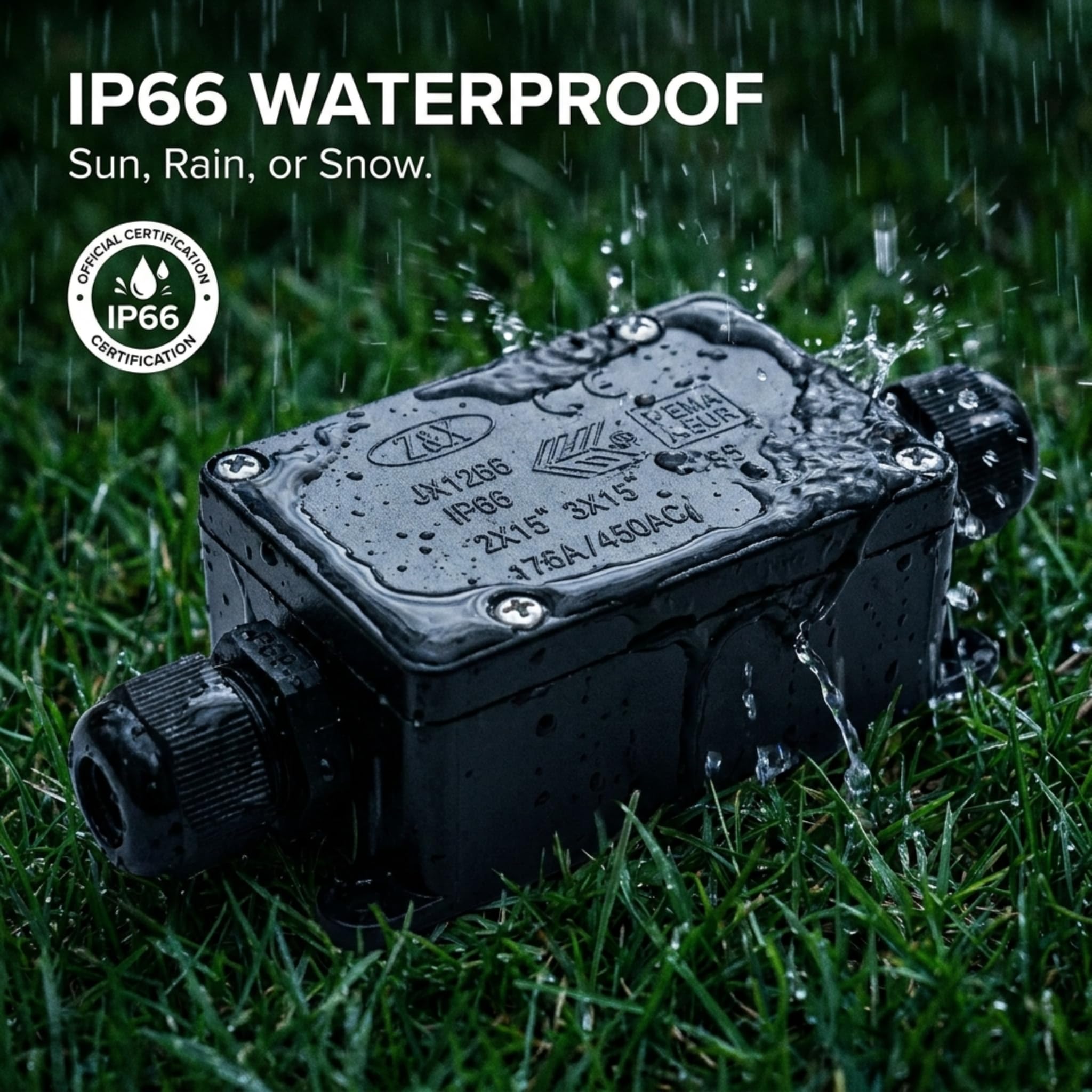 IP65 Waterproof Cable Junction Box – Black Outdoor Electric Connector ~1188