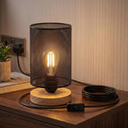 Vintage E27 Table Lamp with Barrel Cage & Wooden Stand