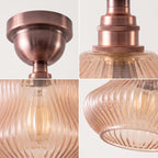 Semi Flush Ceiling Light Amber Ribbed Glass Shade E27 Ceiling Lamp~1207