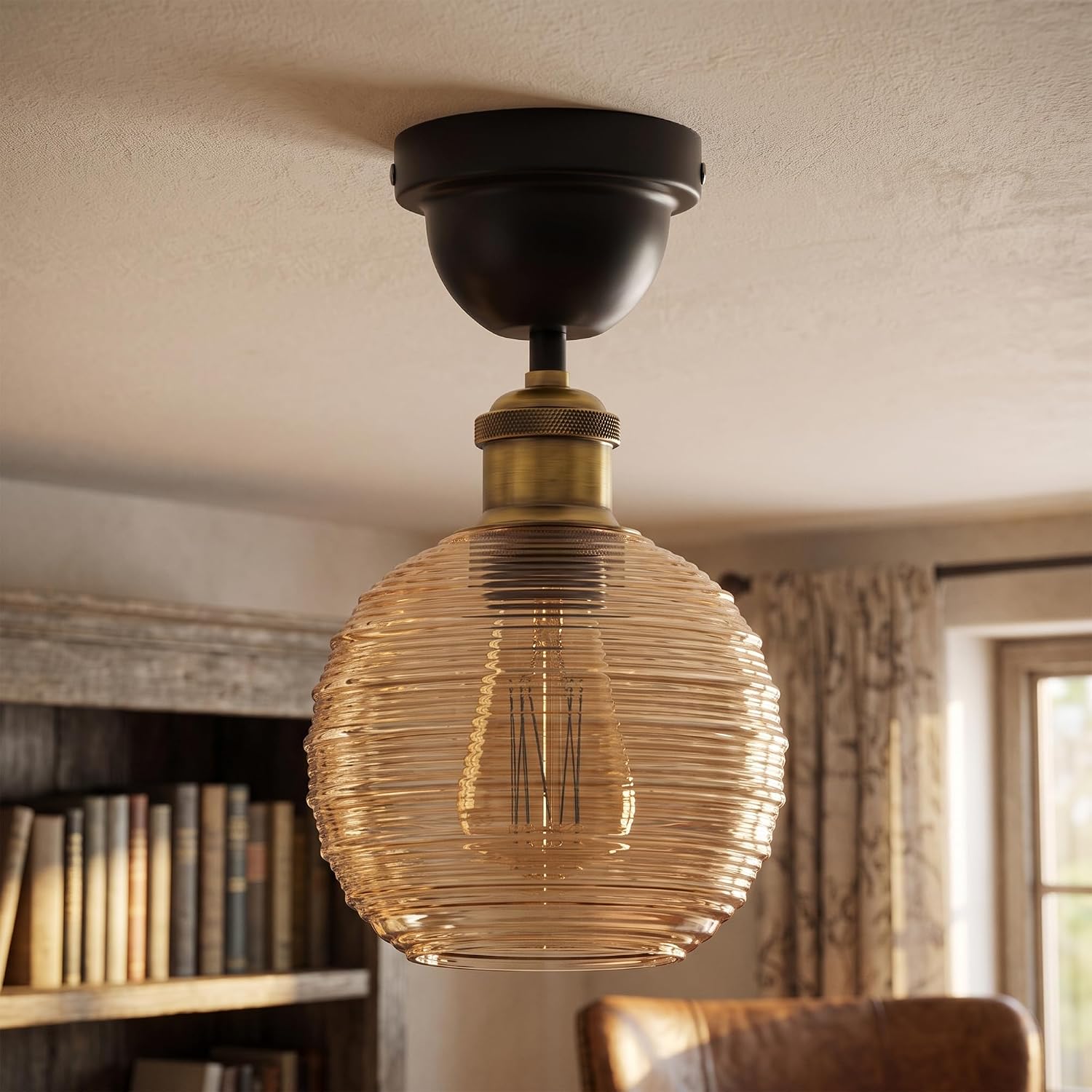 Vintage Glass Pendant Light Fixture ~1189