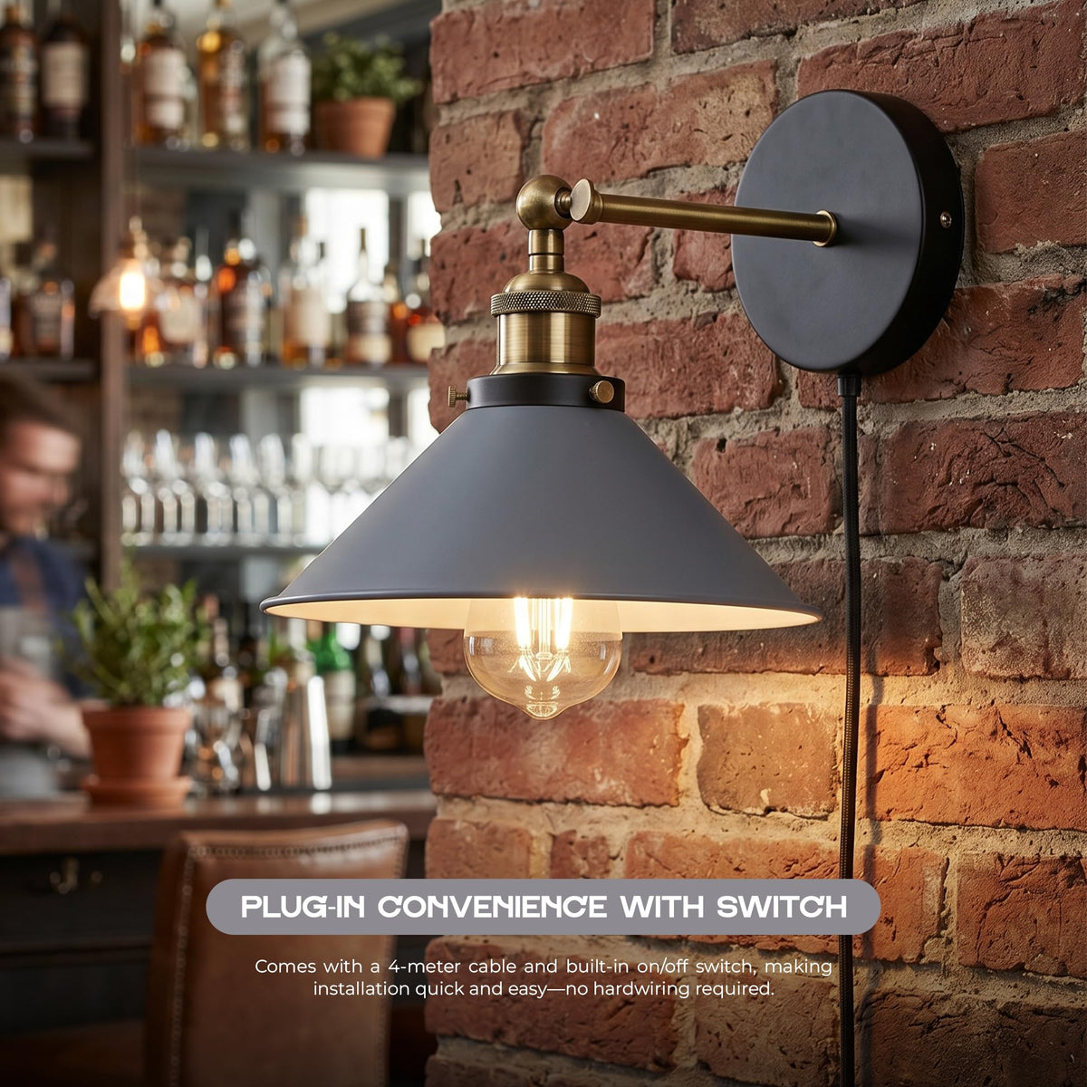 2 Pack Industrial Plug-In E27 Wall Light with Dimmer Switch – 2m Cord ~1205