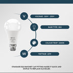 22W non-dimmable LED light bulb with a B22 bayonet cap and a cool white 6400K color temperature