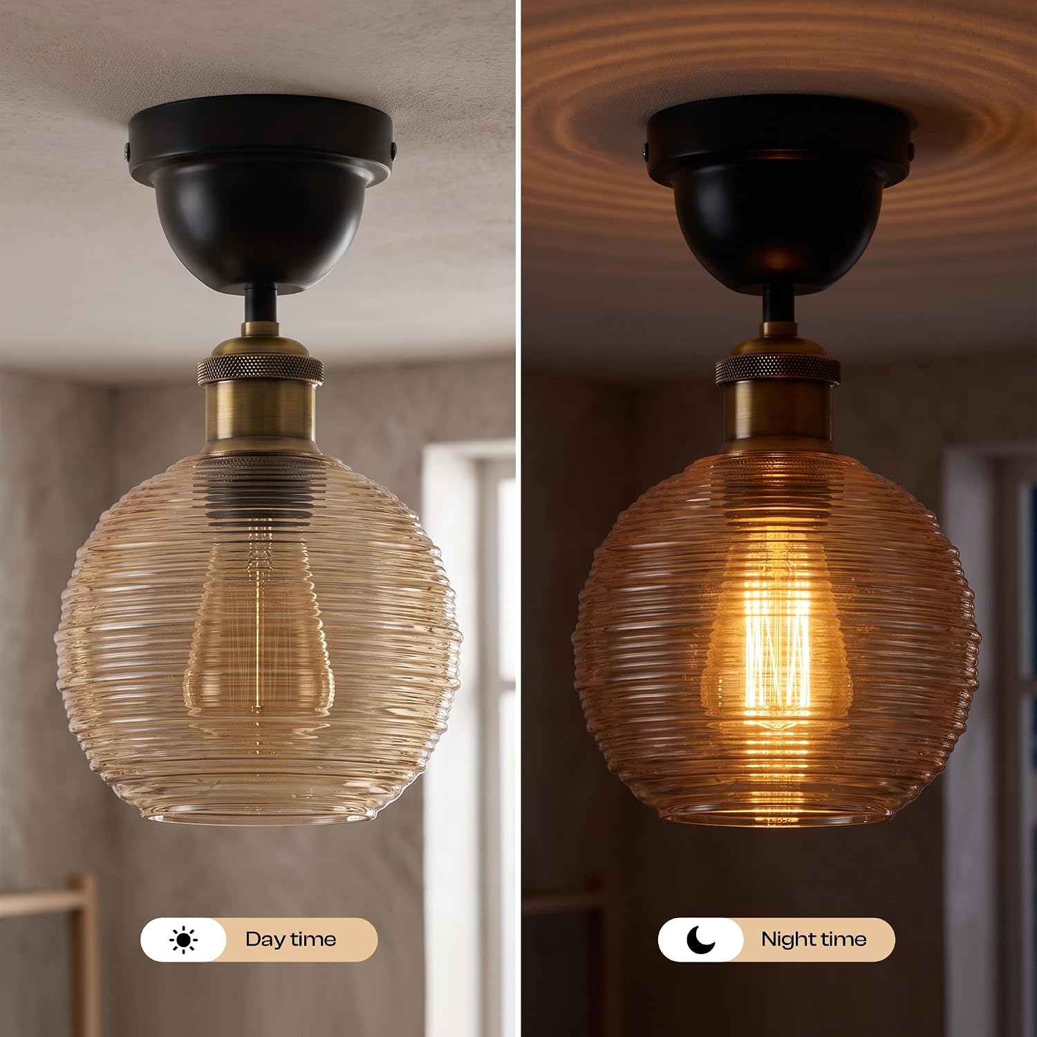 Vintage Glass Pendant Light Fixture ~1189