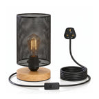 Vintage E27 Table Lamp with Barrel Cage & Wooden Stand