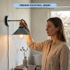 2 Pack Industrial Plug-In E27 Wall Light with Dimmer Switch – 2m Cord ~1205