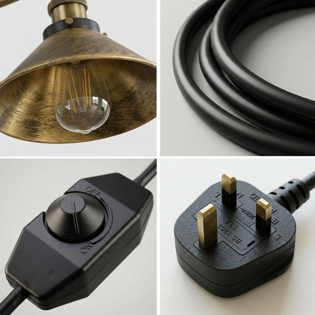 2 Pack Industrial Plug-In E27 Wall Light with Dimmer Switch – 2m Cord ~1205