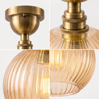 Semi Flush Ceiling Light Amber Ribbed Glass Shade E27 Ceiling Lamp~1207