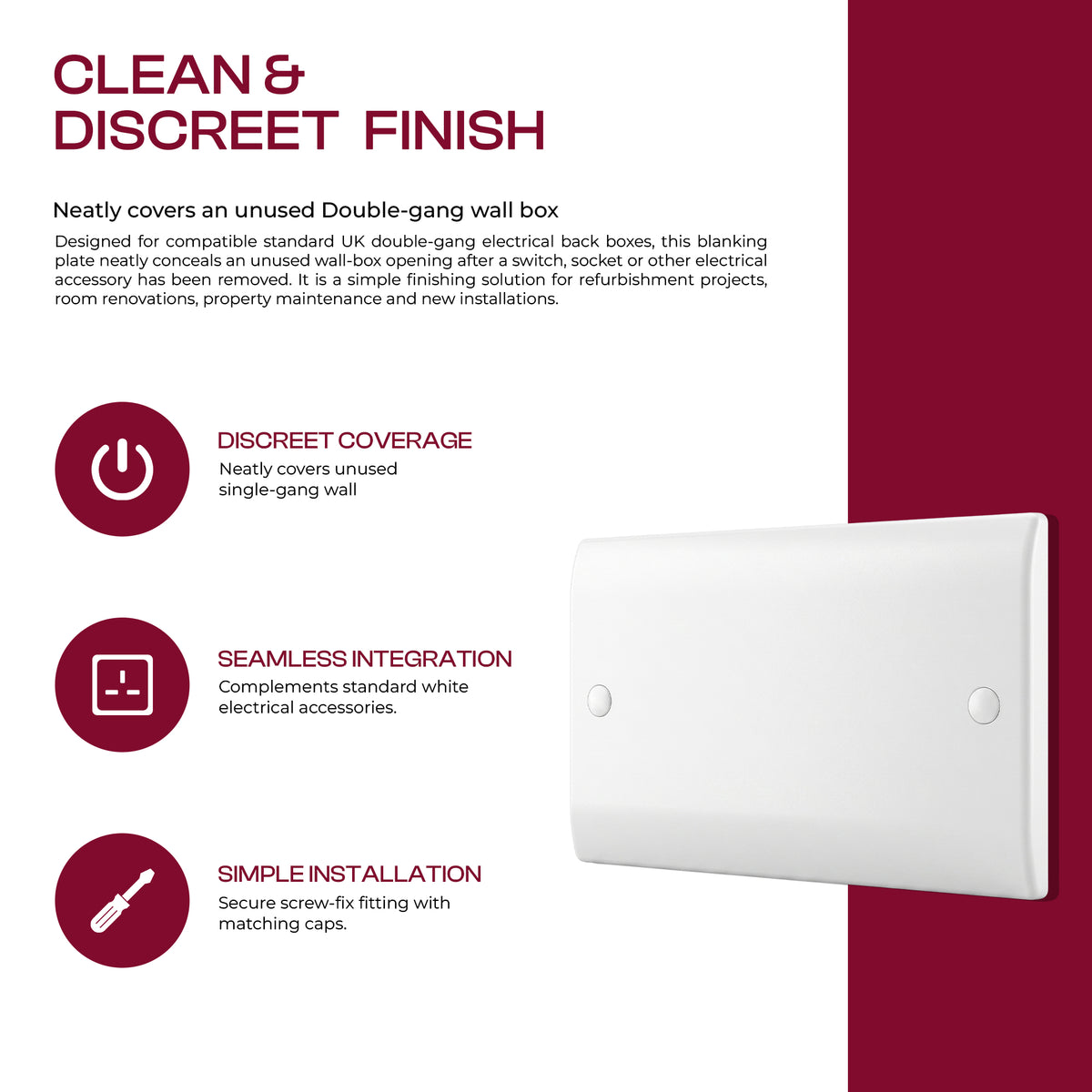 White Blanking Plate 1 Gang and 2 Gang Curved Edge