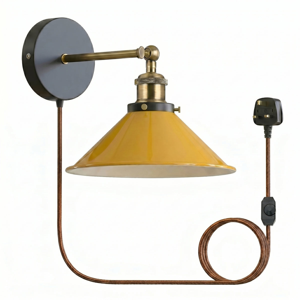 Industrial Plug-in Wall Light | Adjustable Brass Arm & Dimmer E27 ~1204