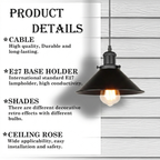 Vintage Industrial Black Cone Pendant Light with Adjustable Cable ~1108