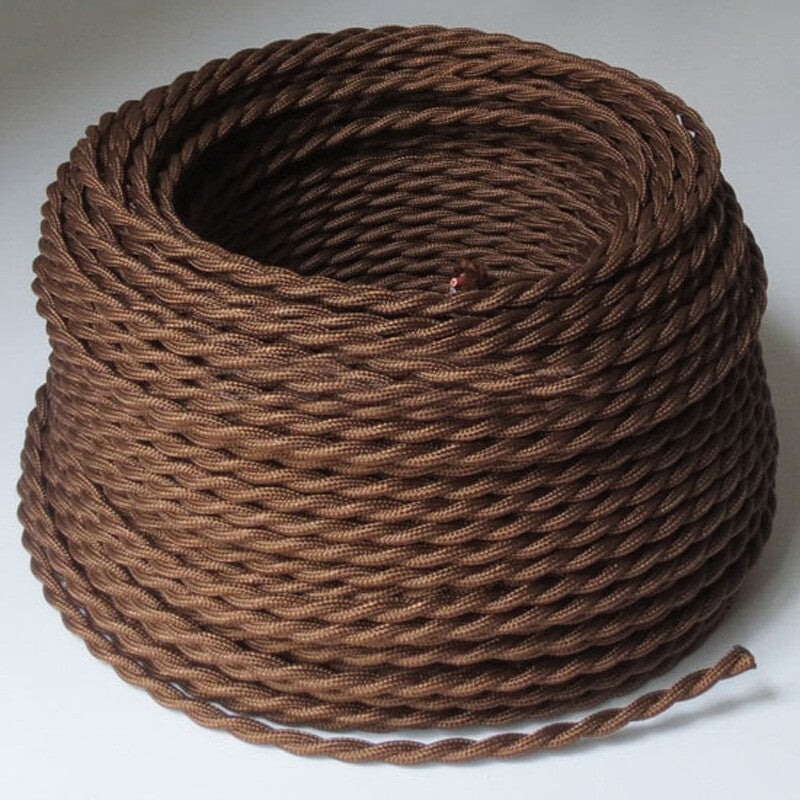 3 Core Twisted Vintage 0.75mm Fabric Braided Electric Brown Cable ~1059