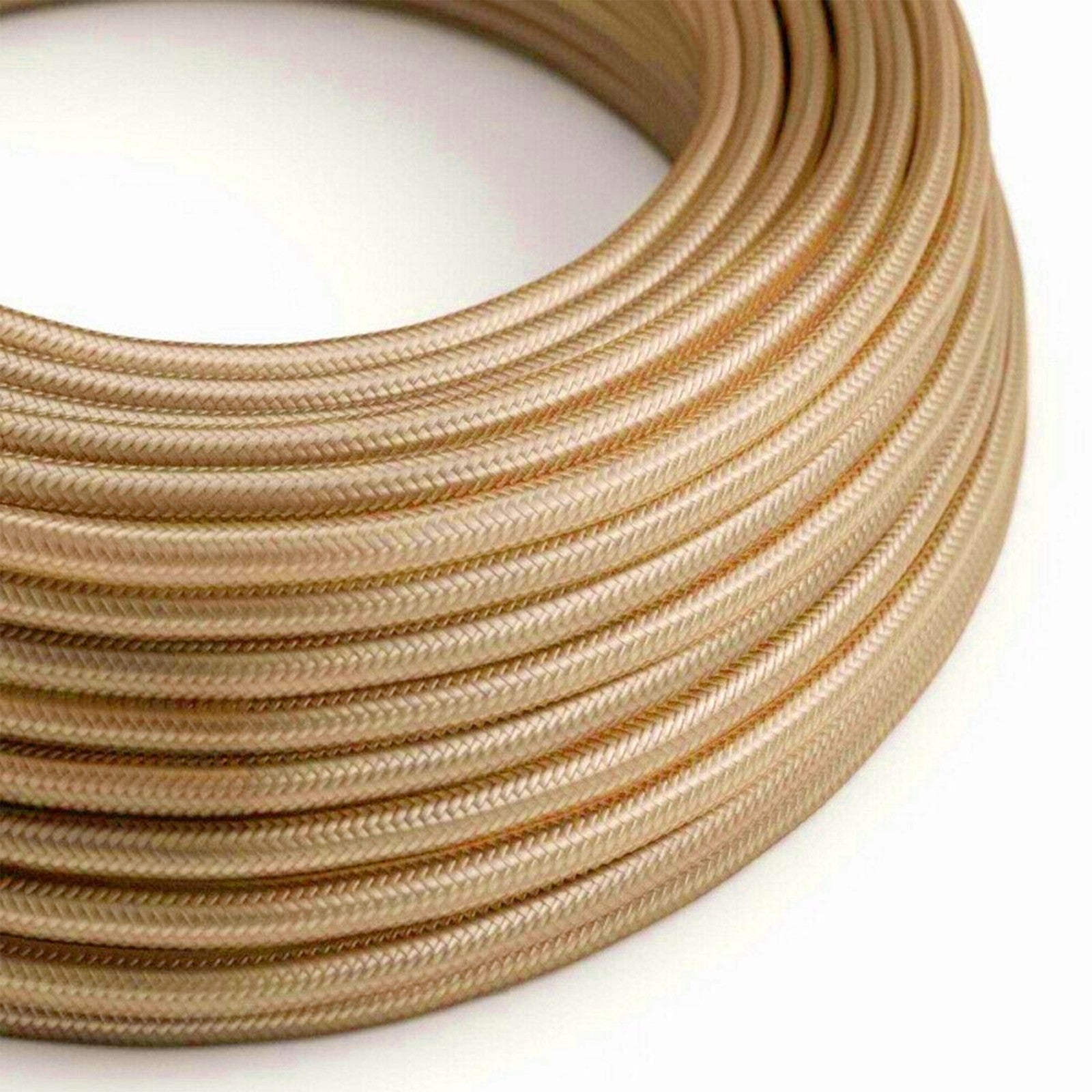 Light Gold Braided Fabric Lighting Cable - 3 Core Round 0.75mm Vintage Flex for Pendant Lamps & DIY Lighting ~1171