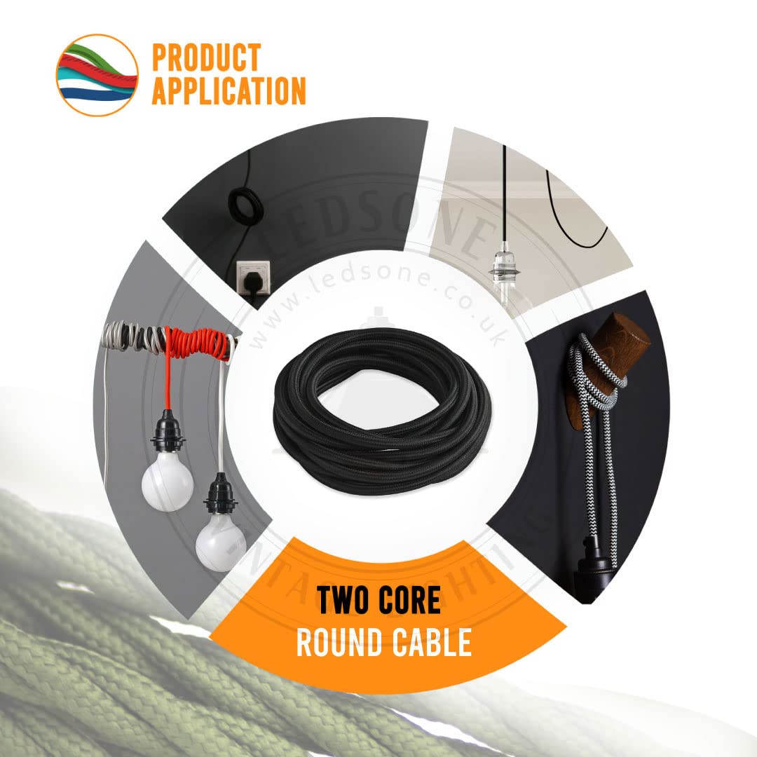Light Gold Braided Fabric Lighting Cable - 3 Core Round 0.75mm Vintage Flex for Pendant Lamps & DIY Lighting ~1171