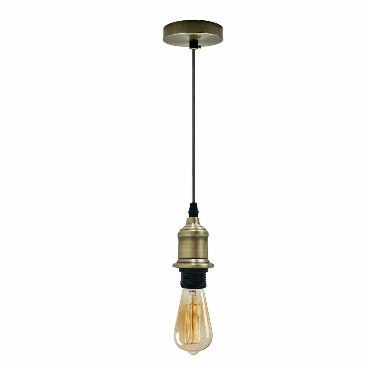 Vintage-style pendant light with a lit bulb 