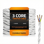 3 Core Twisted Vintage Fabric Braided Electric White Cable