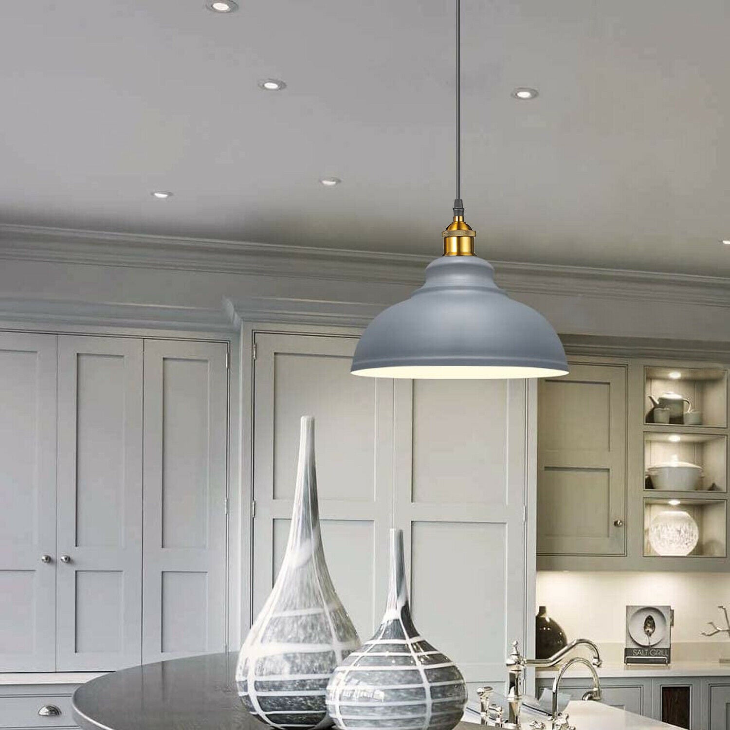 Grey Industrial Pendant Light | Metal Barn Lamp E27 ~1083
