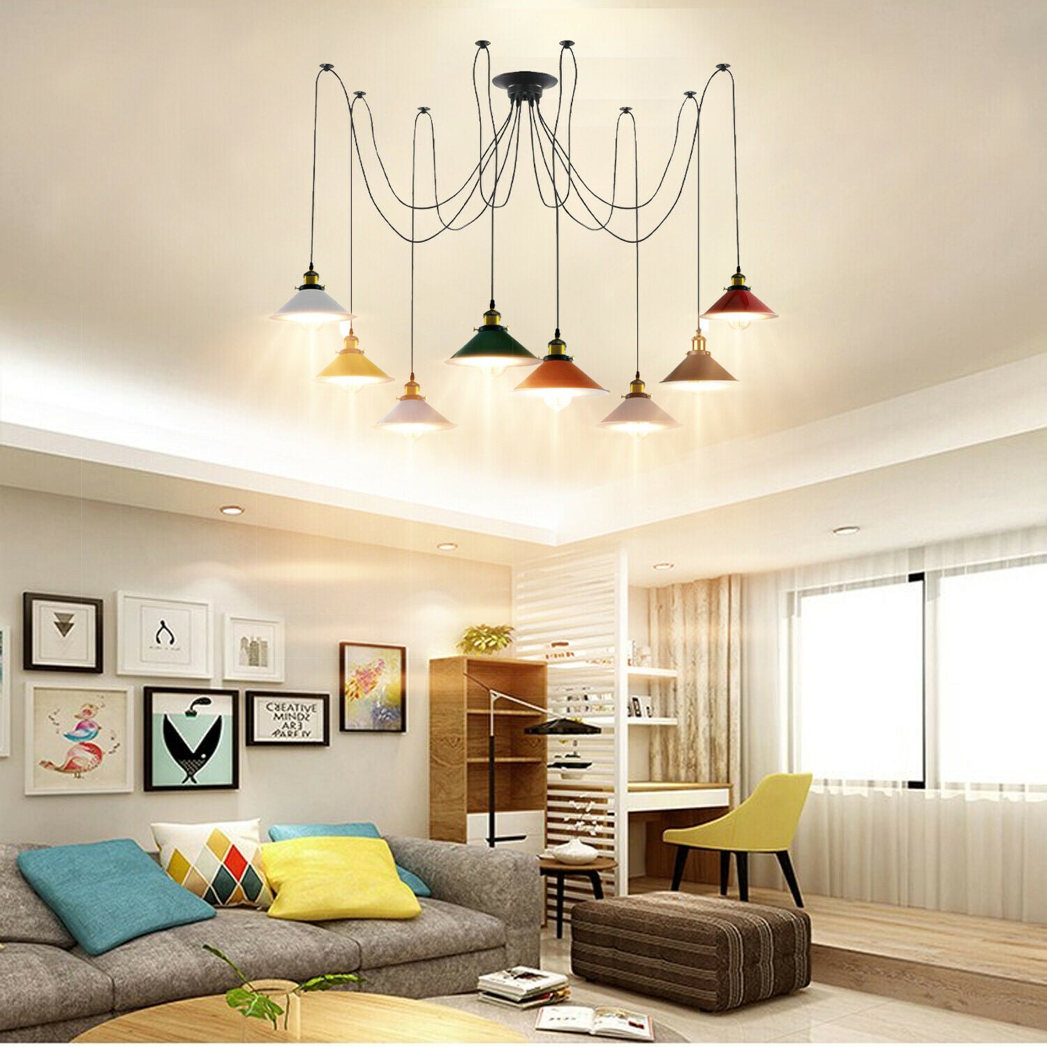 DC VOLTAGE 8-Way Industrial Spider Chandelier | Multi-Colour Pendant Light Kit ~1030
