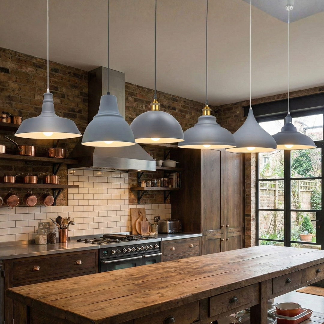 Grey Industrial Pendant Light | Metal Barn Lamp E27 ~1083