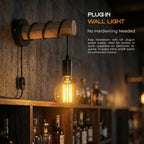 Wooden wall light fixture with e27 bulb