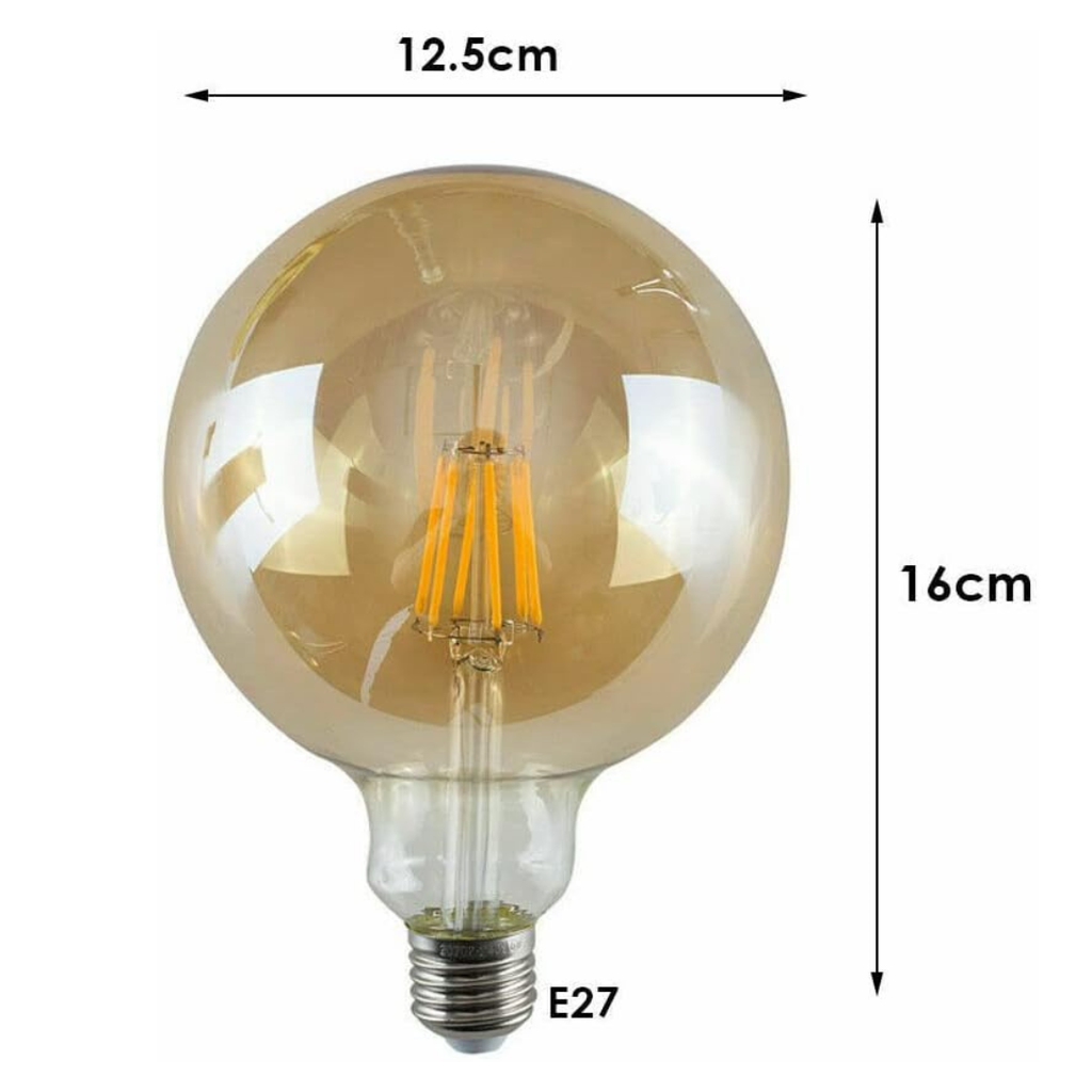 5-Pack G125 E27 LED Edison Bulbs | 8W Dimmable Amber Glass 2700K ~1002