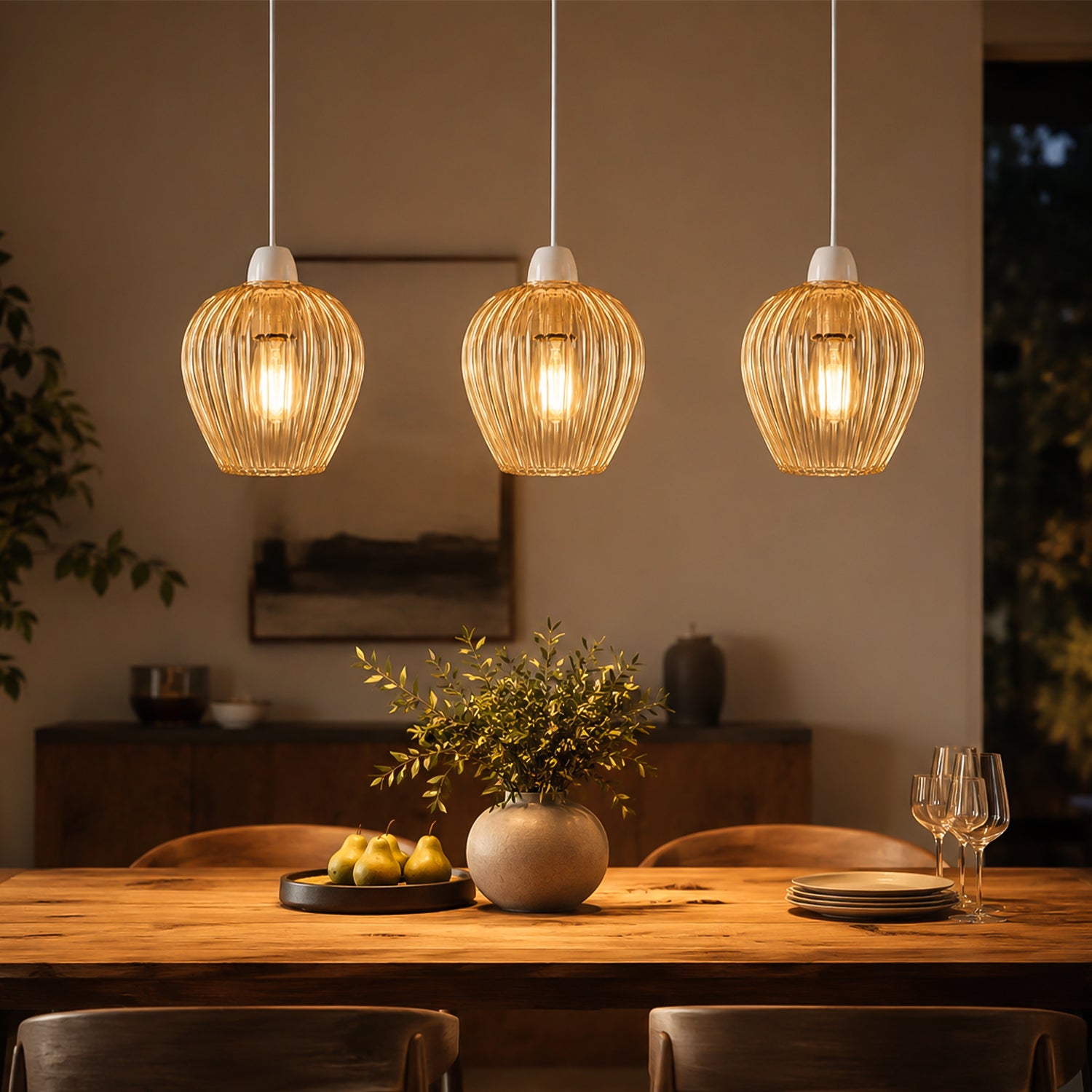 Amber Gold Glass Easy Fit Pendant Shade with Ridged Fluted Lines 15cm ~1200