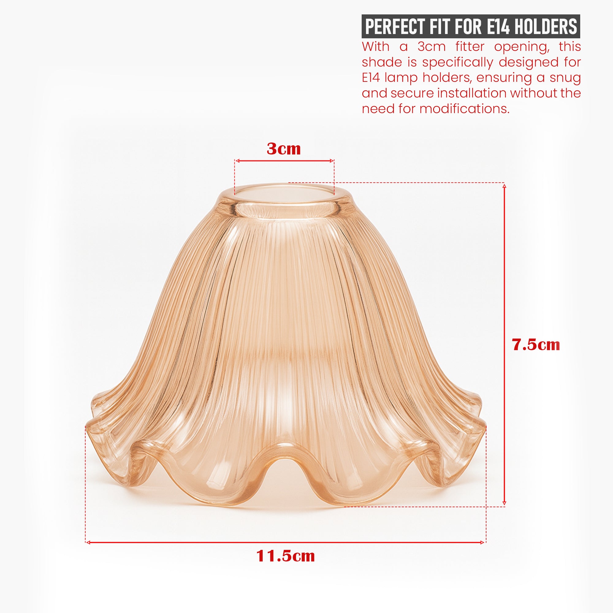 Vintage Amber Glass Lamp Shade 17cm Ribbed E14 Scalloped ~1120