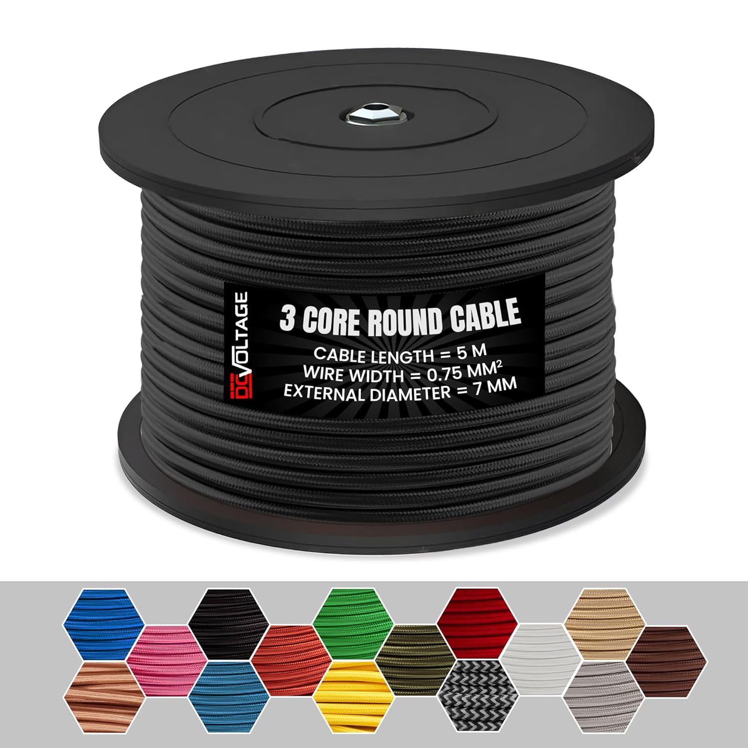 Retro Braided Lighting Cable | 3 Core Round Flex | 5m ~1186
