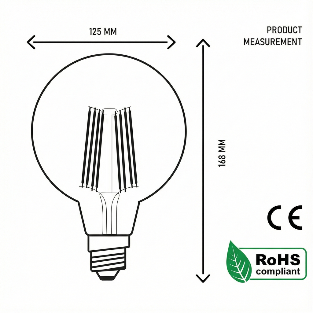 G125 Dimmable LED Edison Bulb E27 – 8W Vintage Globe Light ~1024