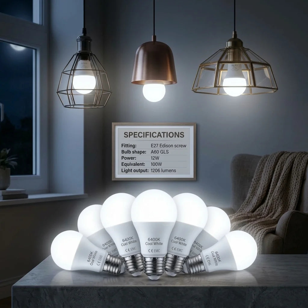 6 Pack E27 A60 LED Bulbs 12W 100W Equivalent 6400K ~1213