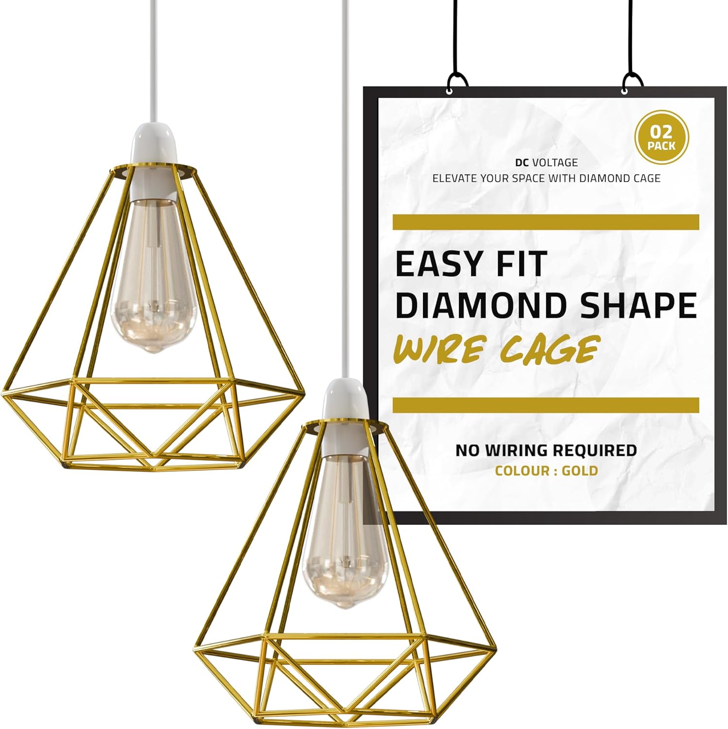 2-Pack Modern Diamond Cage Lampshades with Reducer Rings ~1005