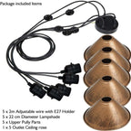 Industrial 5-Head Spider Pendant Light – Brushed Copper Shades ~1091