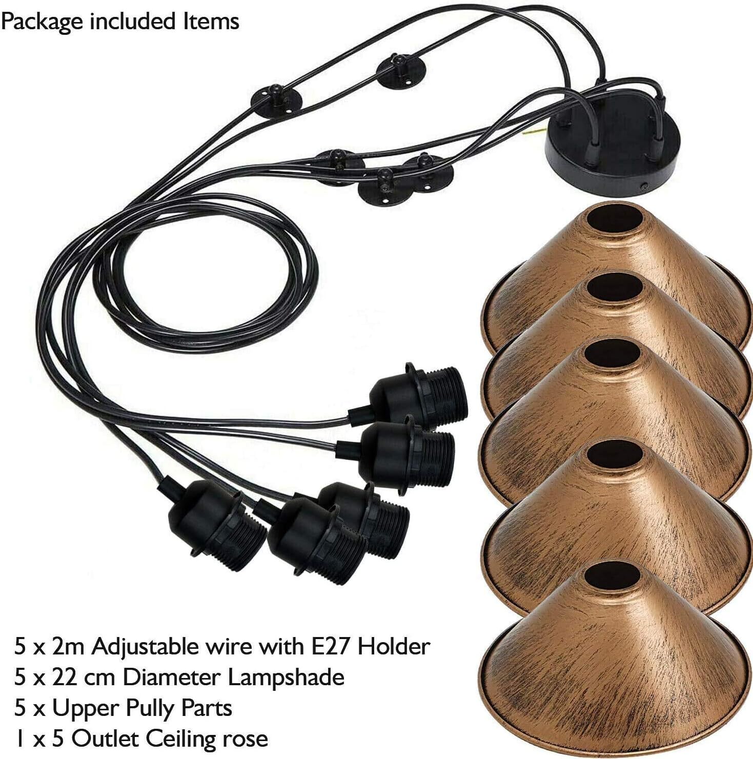 Industrial 5-Head Spider Pendant Light – Brushed Copper Shades ~1091