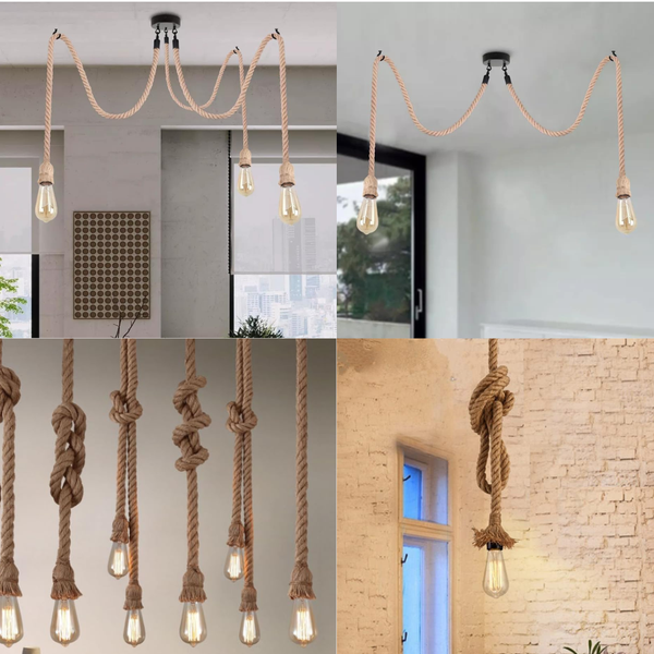 Industrial Hemp Rope Spider Chandelier | DIY E27 Pendant Light ~1087