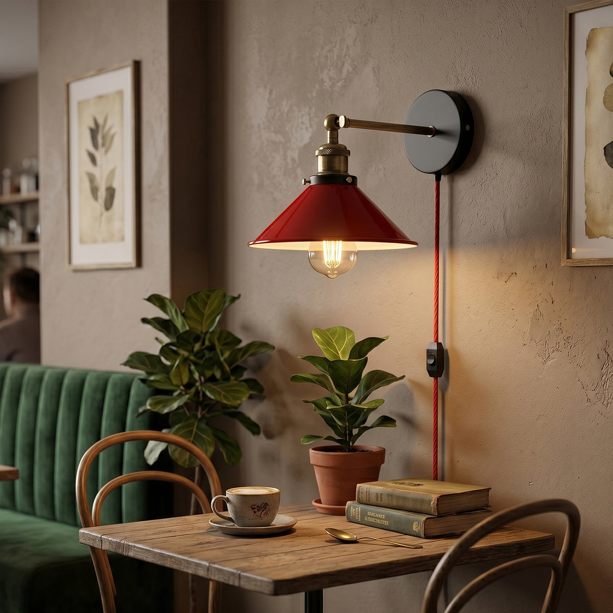 Industrial Plug-in Wall Light | Adjustable Brass Arm & Dimmer E27 ~1204