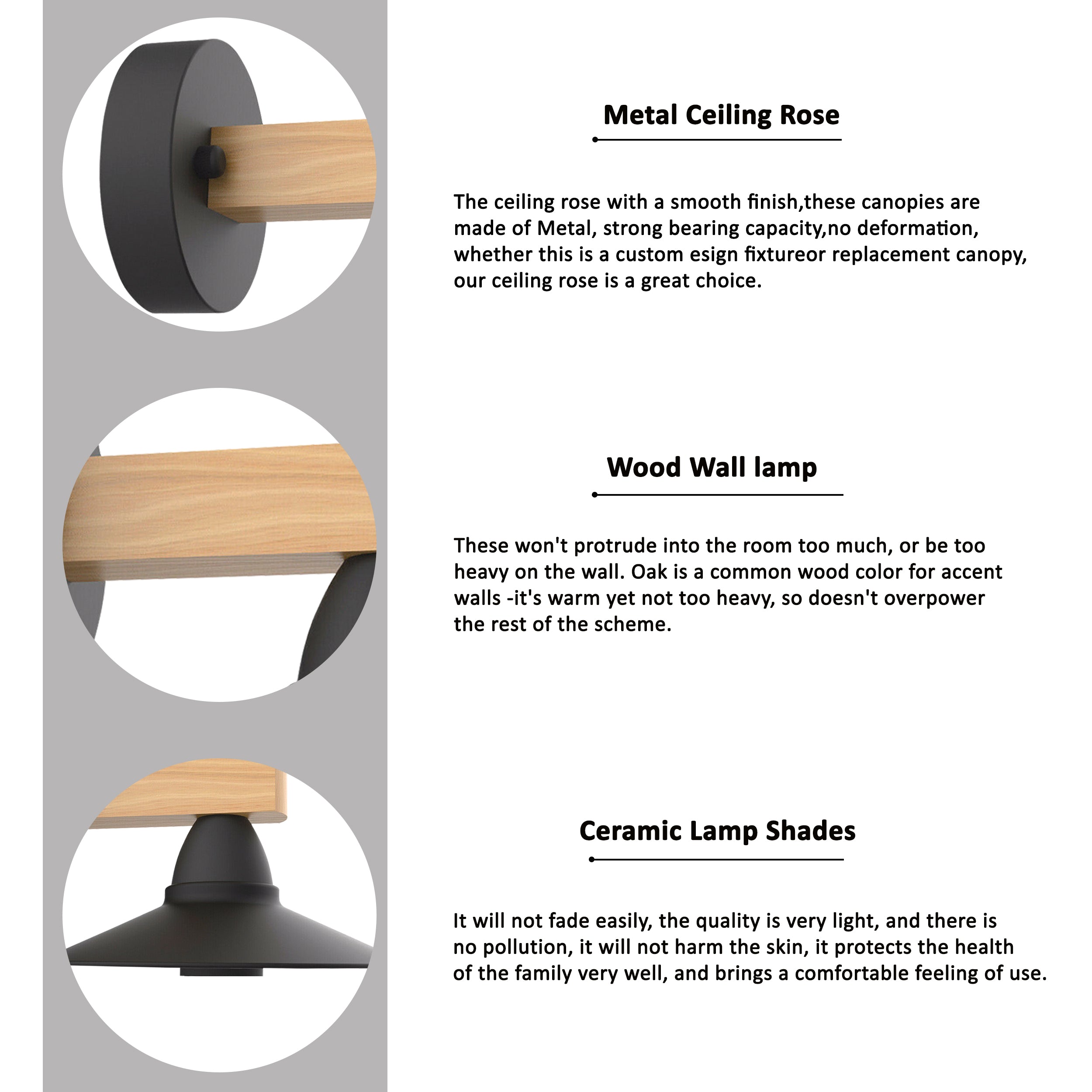 Modern Vintage Wood Arm Wall Sconce – Black Metal E27 ~1075