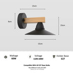 Modern Vintage Wood Arm Wall Sconce – Black Metal E27 ~1075
