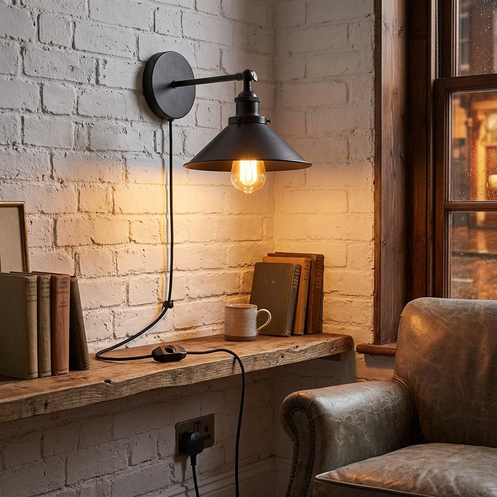 Dimmable Swing-Arm Wall Light | Plug-In Black Sconce + Bulb ~1076