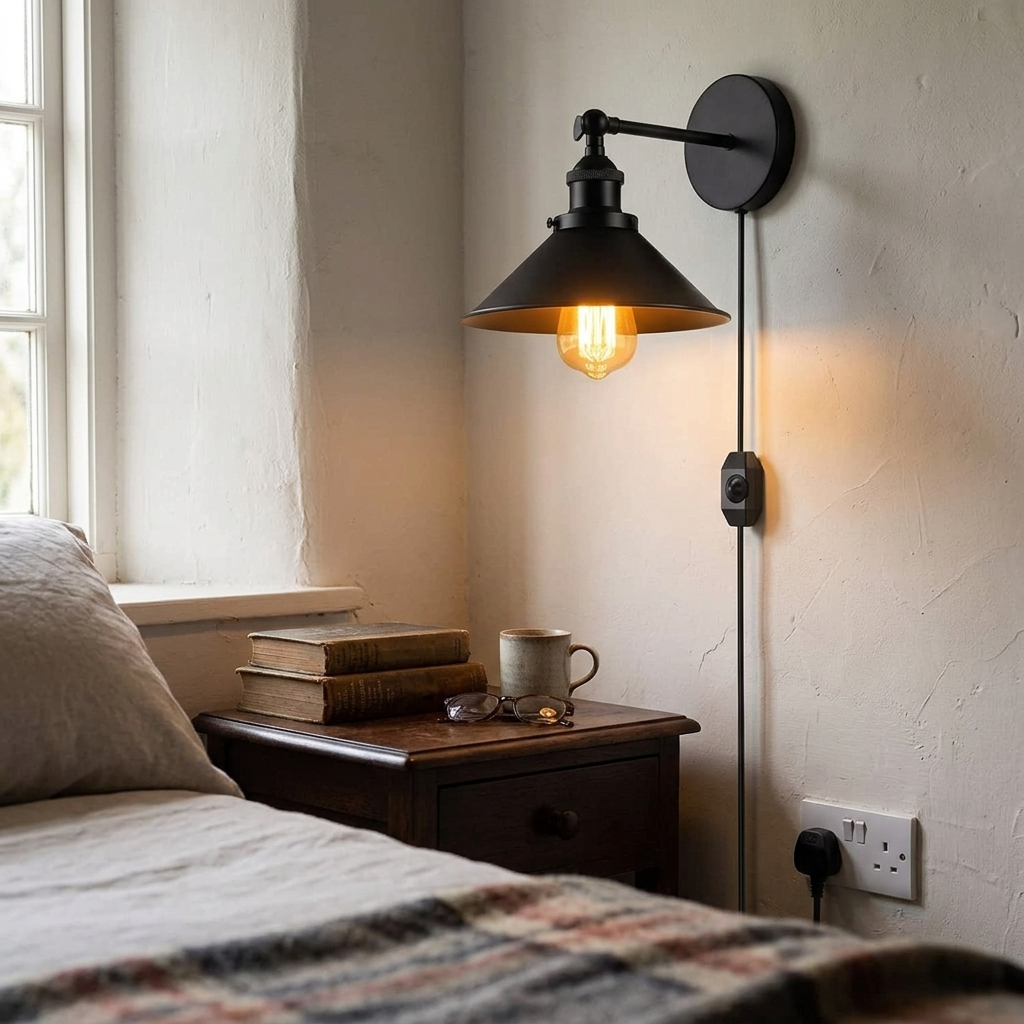 Dimmable Swing-Arm Wall Light | Plug-In Black Sconce + Bulb ~1076