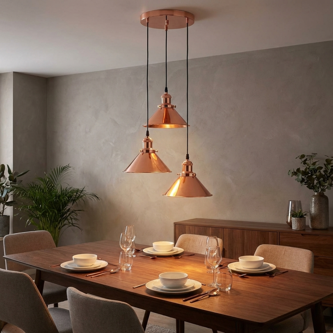 Modern Cluster Pendant Light | 3-Light Adjustable Rose Gold Fixture ~1093