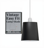 Black lampshade with a vintage easy fit lamp shade poster on a white background